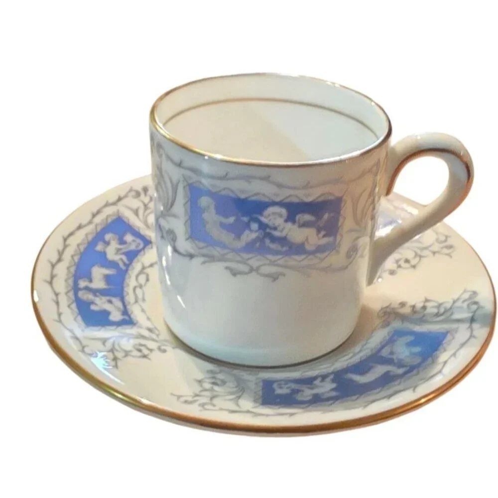 Vintage Coalport Revelry Blue Demitasse Cup & Saucer Set With Gold‎ Trim